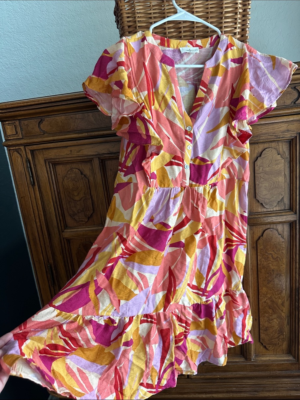 Vibrant Multi-Color Ruffle Mini Dress - Pink, Coral & Gold Print